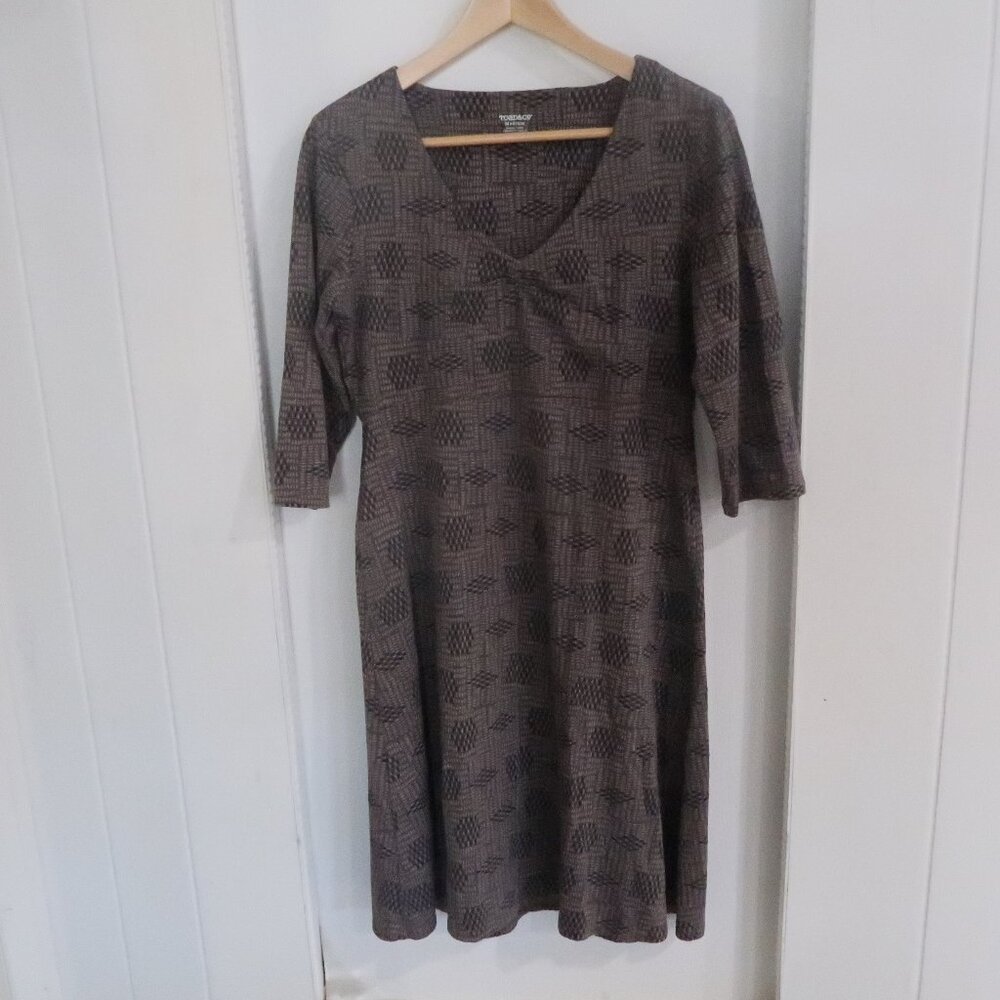Toad&Co Gray Boho Midi Dress M Tencel Tribal Print 3/4 Sleeve Flowy Casual